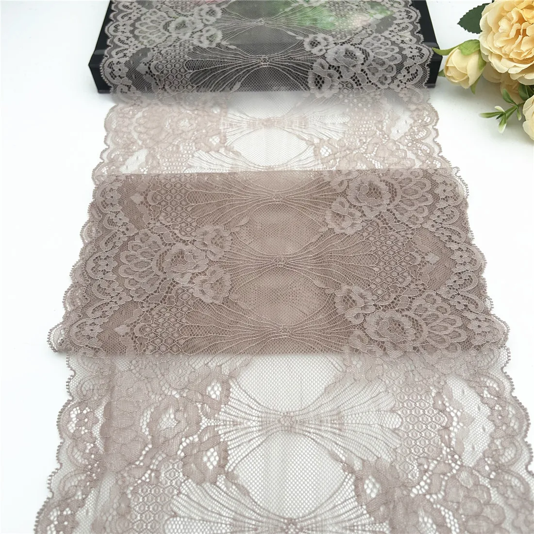 3y/lot W 21.50cm Dark Apricot Shiny Elastic Stretch Lace Trim For Lingerie Sewing Craft DIY Apparel Fabric Lace Garment Acce