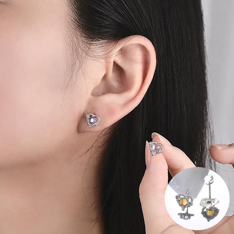 

100% 925 Sterling Silver Moonstone Love Heart Earring for Women Girl Rose Hollow Out Design Jewelry Party Gift Dropshipping