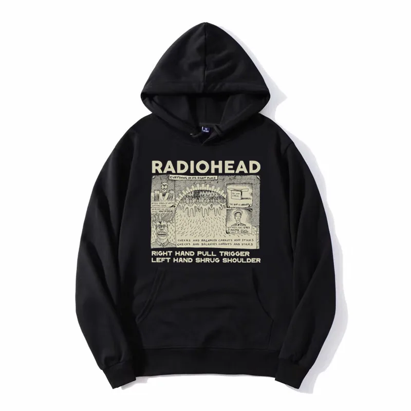 English Rock Band Radiohead Print Hoodie Funny Retro Loose Breathable Hoody Sweatshirt Cotton Music Album zipper Streetwear