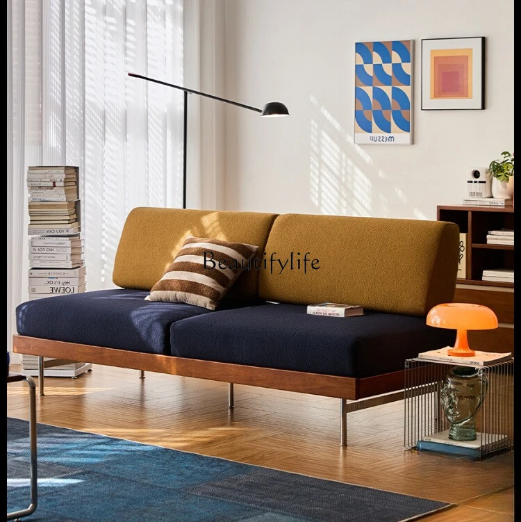 

Fabric Sofa Modern Simple Straight Three-Seater Solid Wood Sofa