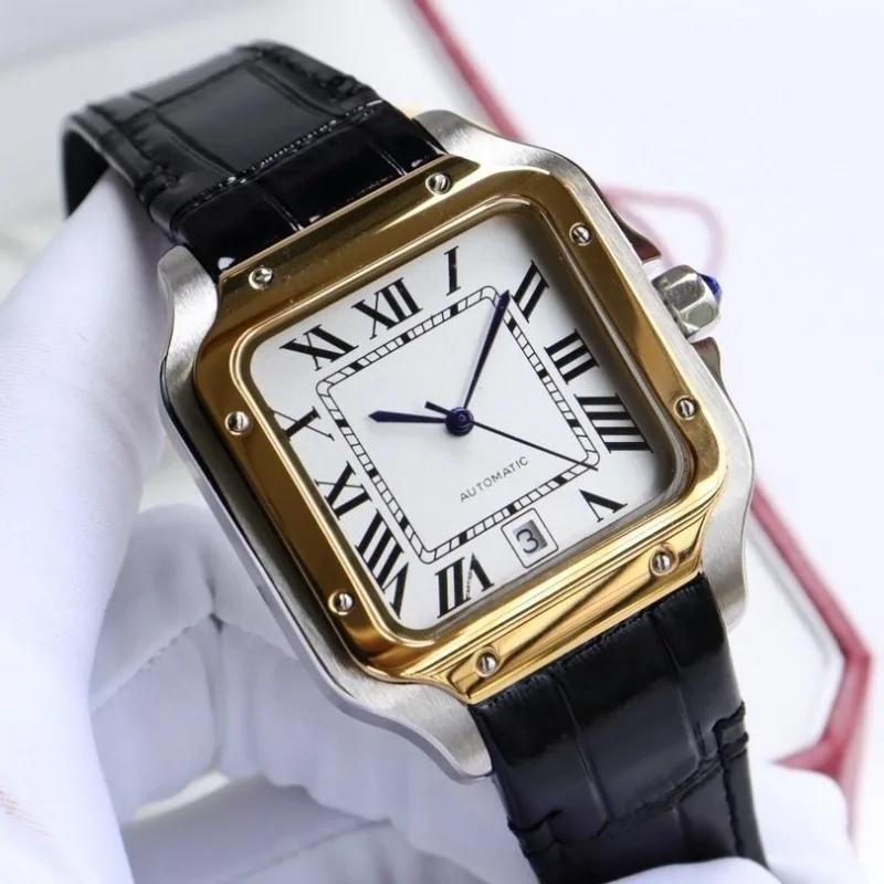 Mens Watches Popular Watch Santos Series Leather Belt Diamond Sapphire Watch Square Fashion Couple Quartz Watch Luxury Watch