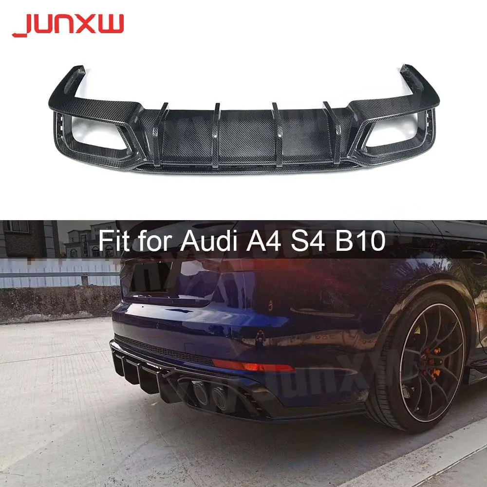 Dry Carbon Fiber Car Rear Lip Diffuser Spoiler For Audi A4 S4 B10 2019 2020 Back Bumper Fins Shark Style Car Styling FRP