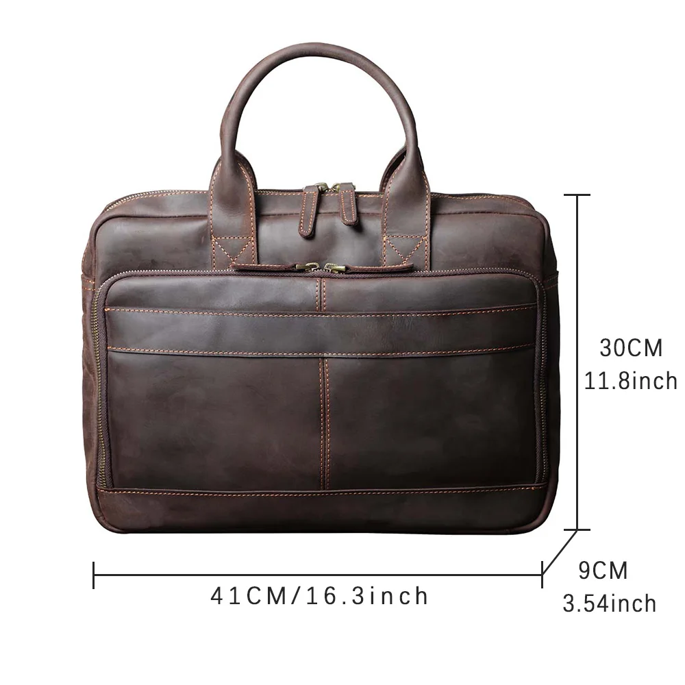 Vintage Echtleder Herren Aktentasche 15" Laptop-Tasche Arbeits- und Business-Herrentasche aus Crazy Horse Leder Schultertasche Handtasche – Detail 6