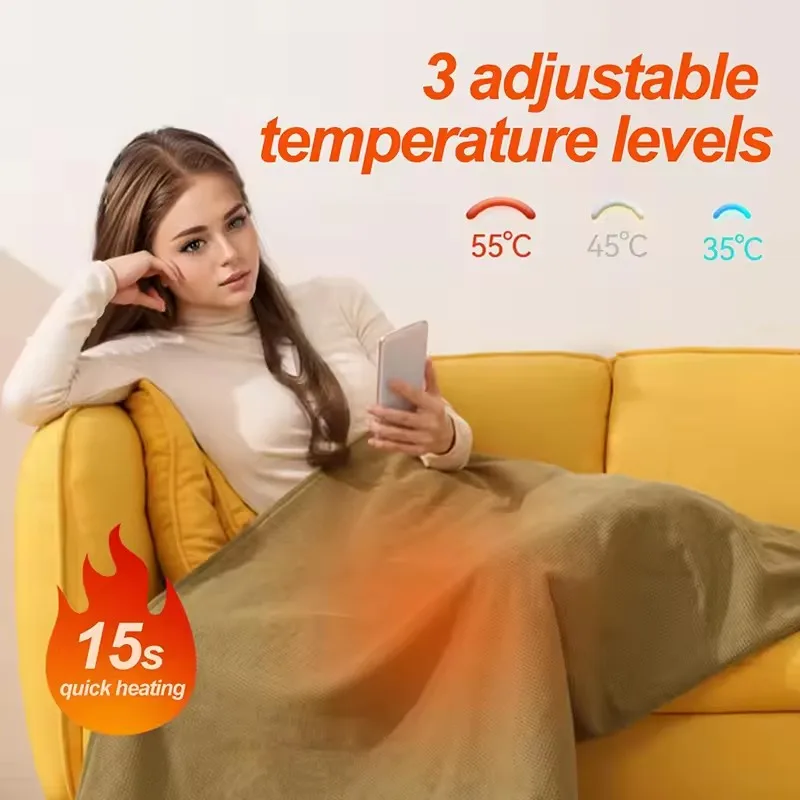 USB Electric Heated Blanket Wearable Heated Blanket Washable Warmer Blanket Adjustable 3 Levels Temperature Machine for Women