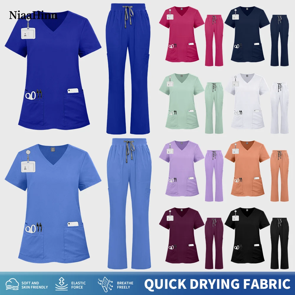 Niaahinn 10-Farben-Stretch-Bekleidungssets, schlanke medizinische Uniformen, Hundesalon, Arztuniformen, Damen-OP-Anzug, Krankenschwester-Zubehör