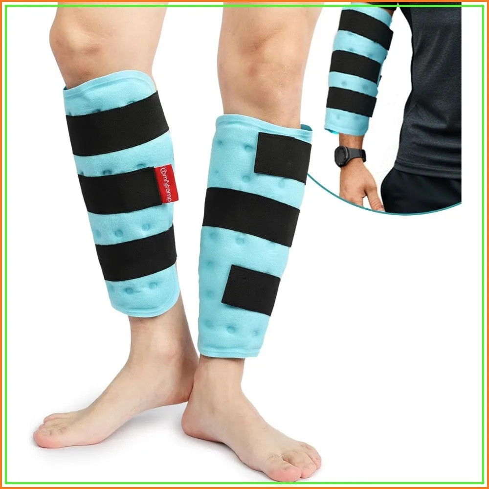 

Calf Shin Splint Ice Packs for Injury Reusable, Elbow Gel Pad Wrap, Hot Cold Compression Freeze Sleeve, 2 Packs S-M