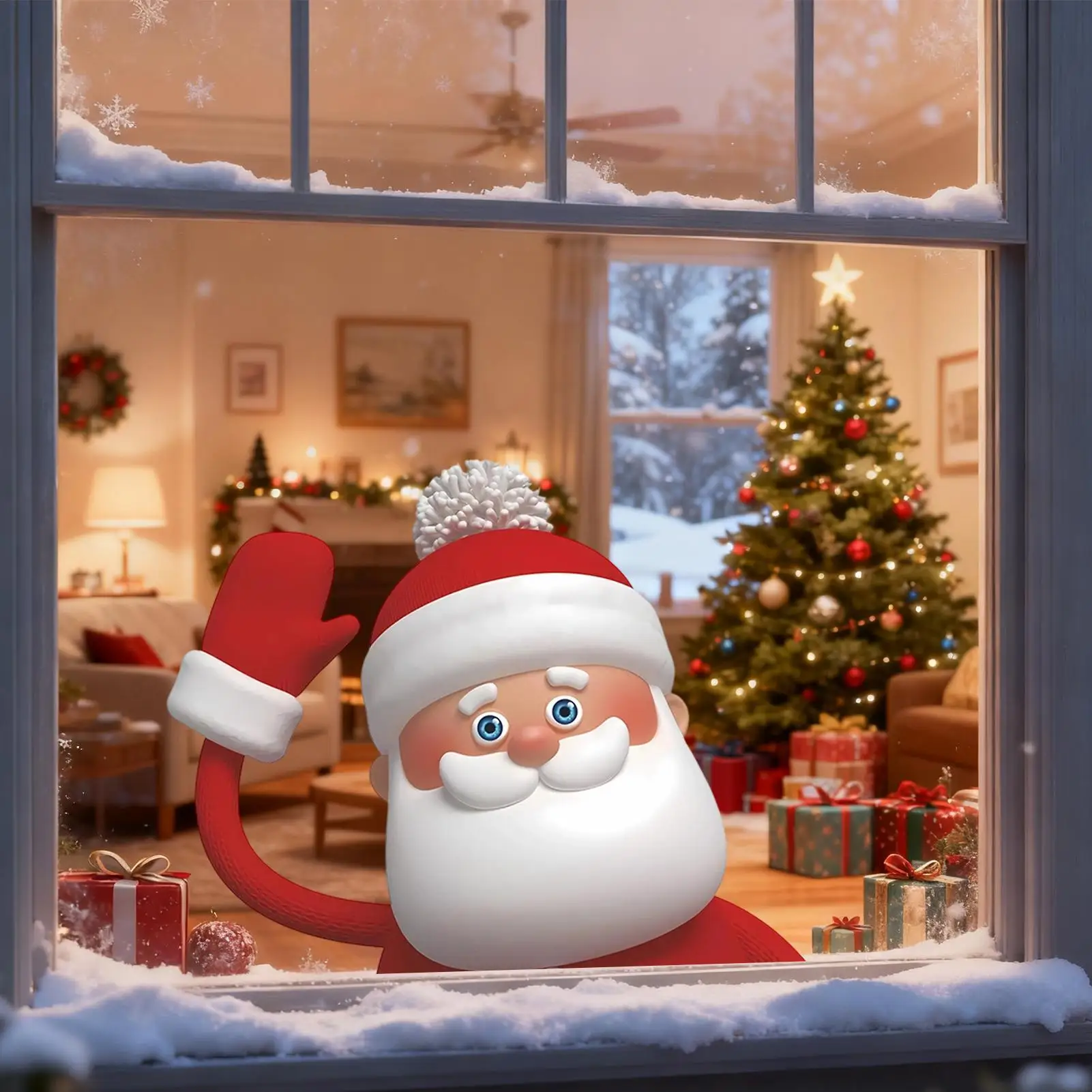 Waving Santa Christmas Window Clings 3D Effect Door Clings Large Santa Claus Window Stickers home decor stickers window decals