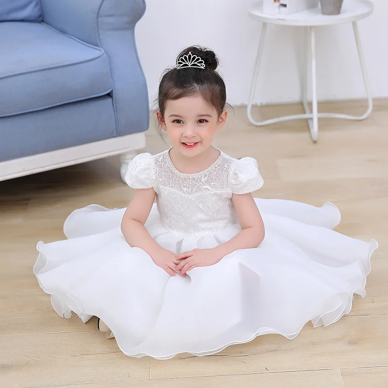 

Yoliyolei Korean Floral Embroidery Top Girls Party Dresses Puffy Tulle Pearls Neckline Child Wedding Ceremony Birthday Dress