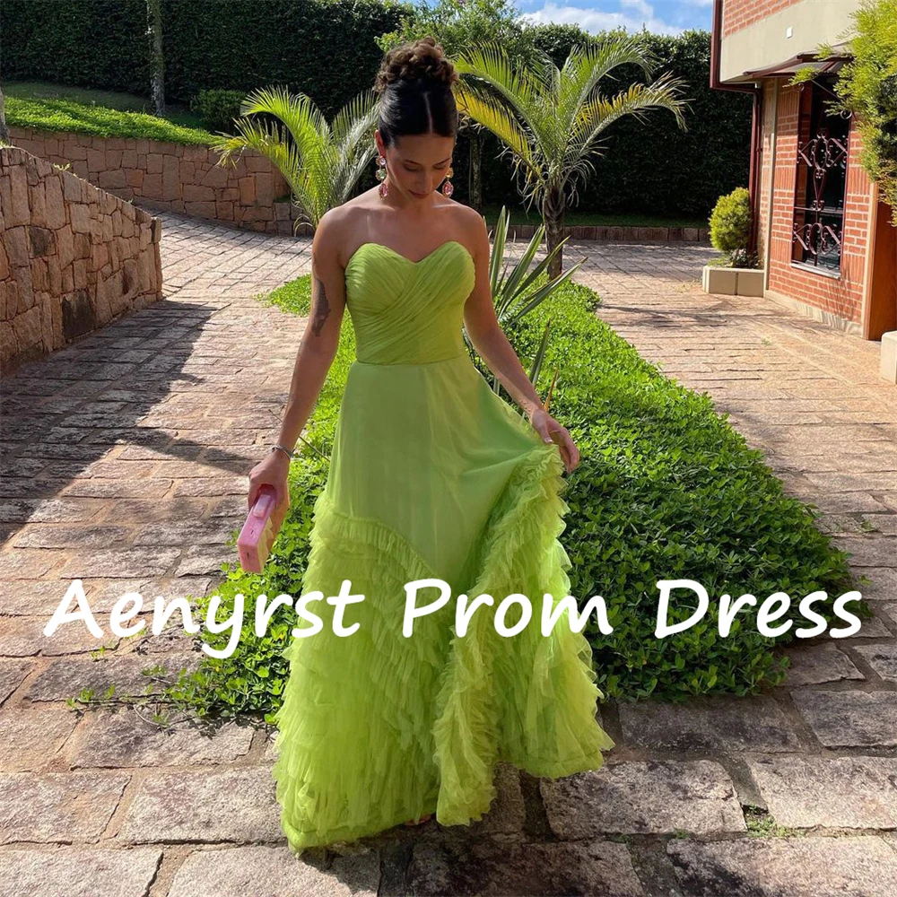 Aenyrst Arabia saudita verde Sweetheart A Line abiti da ballo Tulle pieghettato Ruffles abiti da sera lunghezza pavimento cena vestito da partito