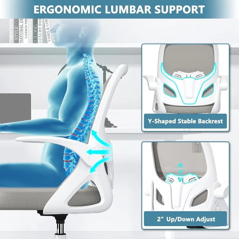 Drafting Chair with Footrest Ring for Home and Work, Ergonomic Home Desk Office Chair with Flip up Arms and Lumbar Support,