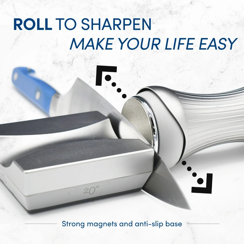 Rolling Knife Sharpener for Kitchen Knives - 360 & 600 Diamond - 1000 Whetstone & 3000 Ceramic, 4 Angles