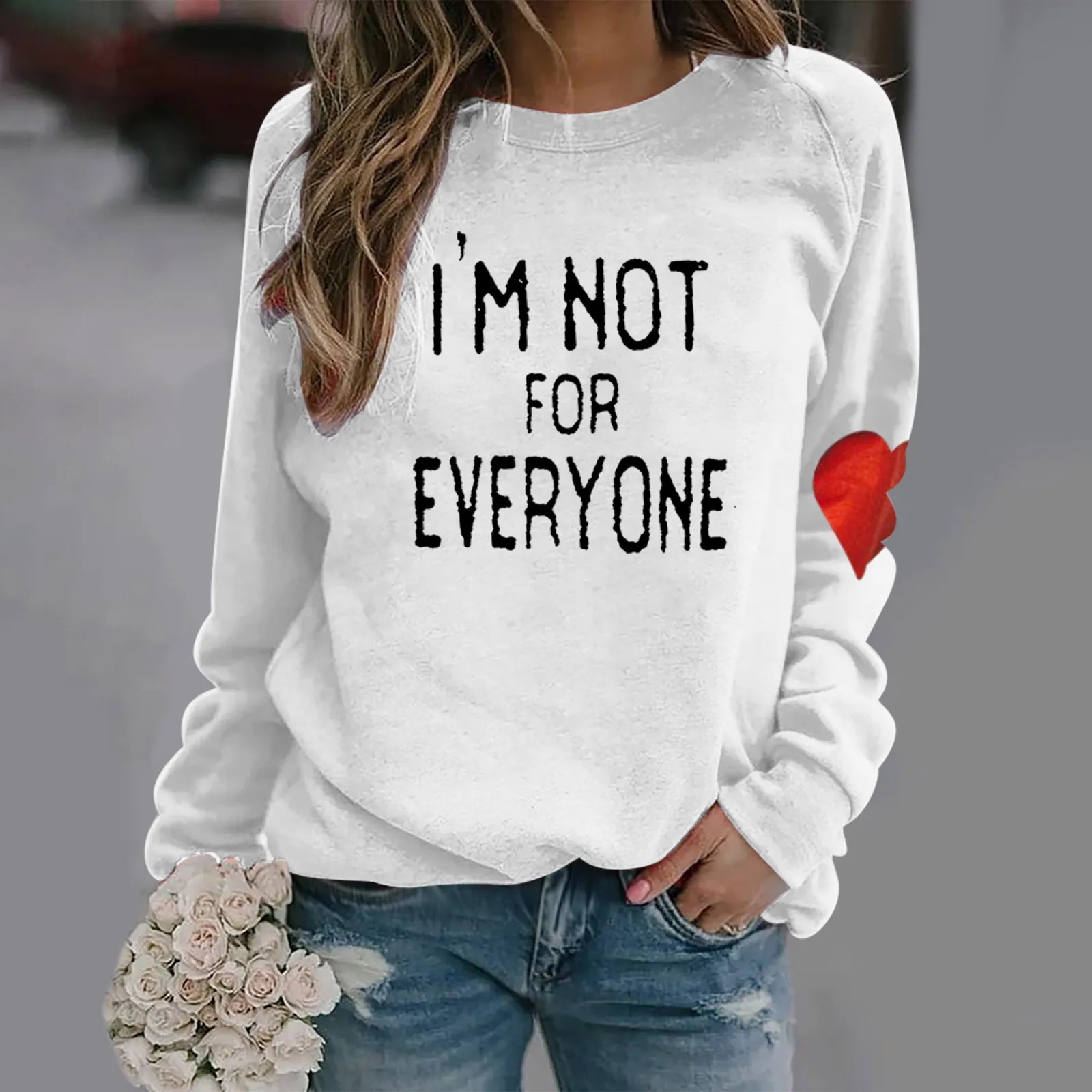 Women Love Korean Pattern Sleeve Sweatshirt Long Oversize Print Letter Female Pullover Top Heart Hoodies Overcoats Color Solid