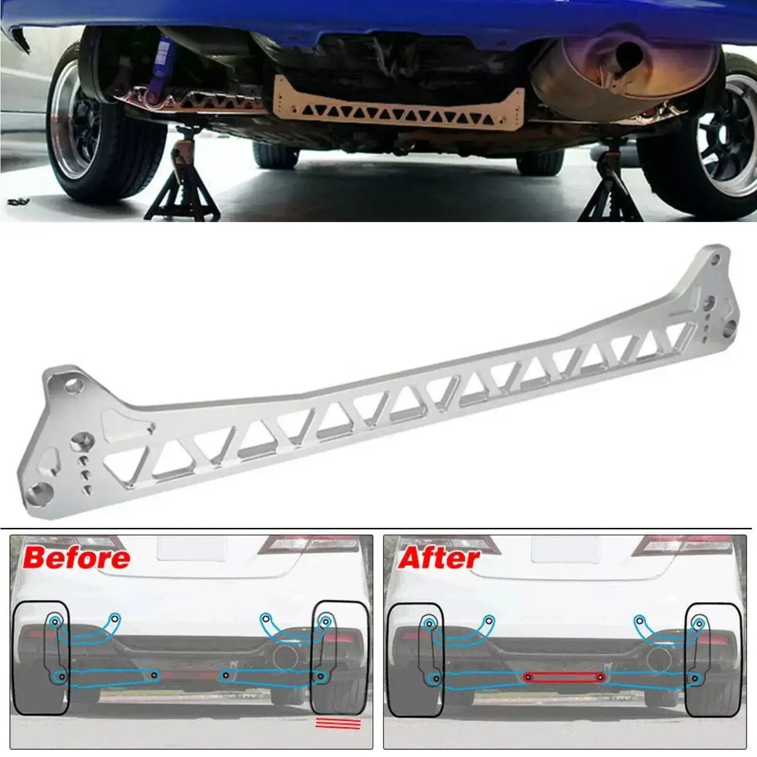 Billet Aluminum Silver High QualityRear Control Arm Subframe Brace for Honda Civic Del Sol EG 92-95