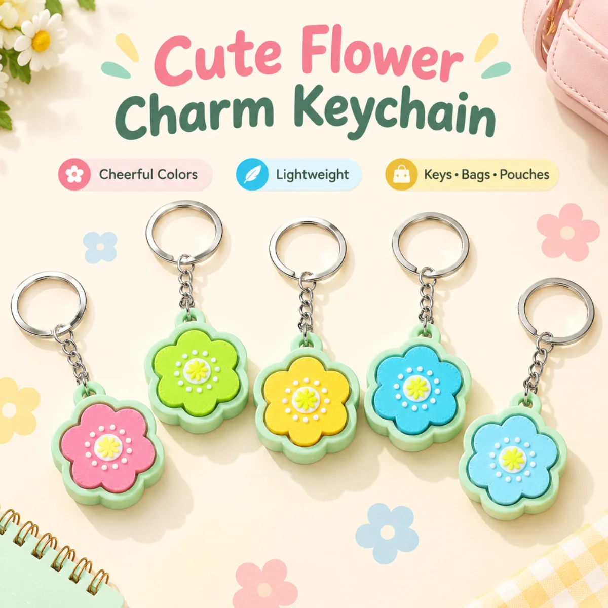 1Pc Sweet Flower Bead Clicker,3D Printed Eco‑friendly PLA,Colorful Stylish Portable Stress Relief Fidget Toy Keychain Accessory