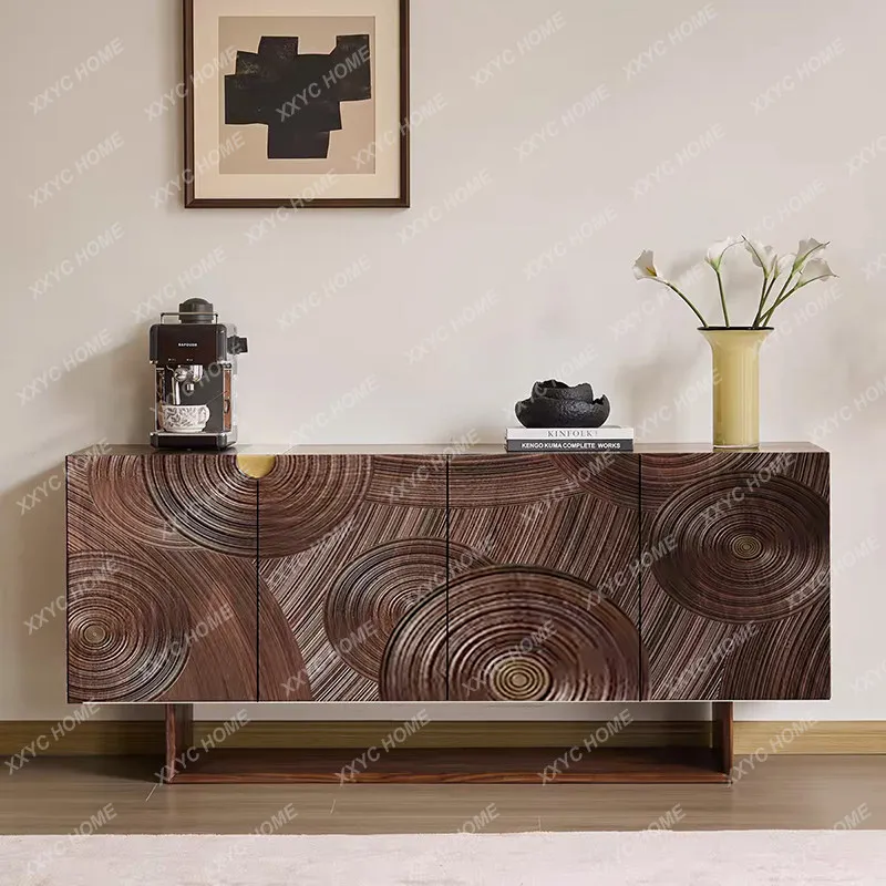 Retro living room entrance sideboard wall-mounted all-in-one storage cabinet solid wood