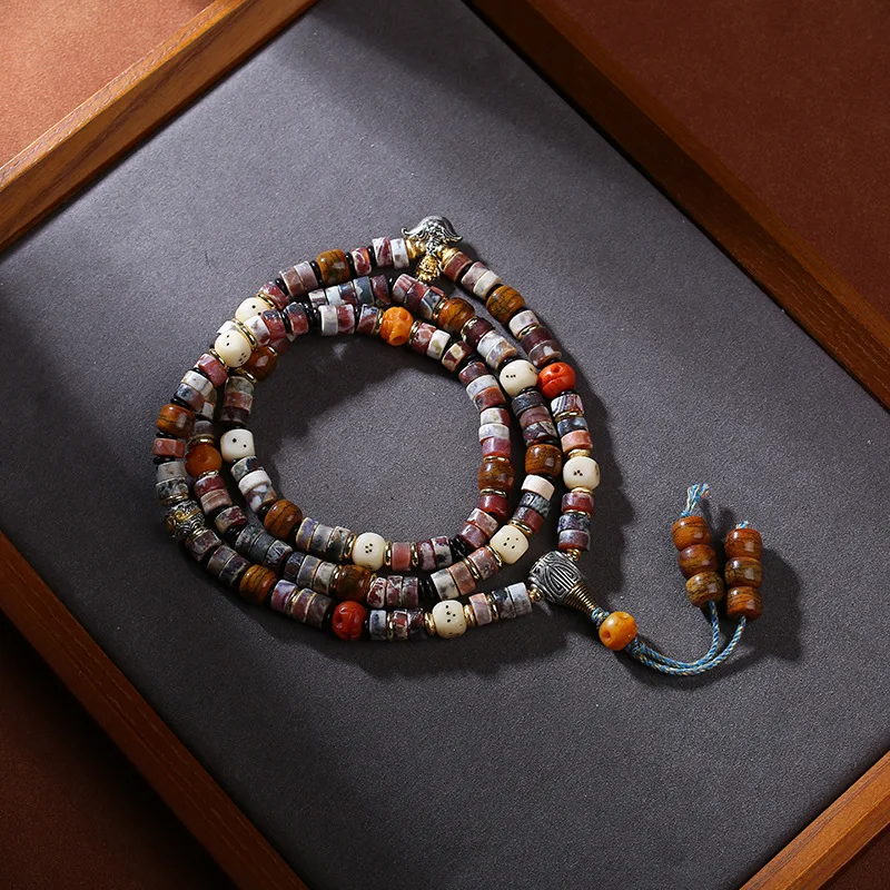 Tibetan-style old from West Asia, high-oil patina calcified agate loose beads, multi-color necklace accessories