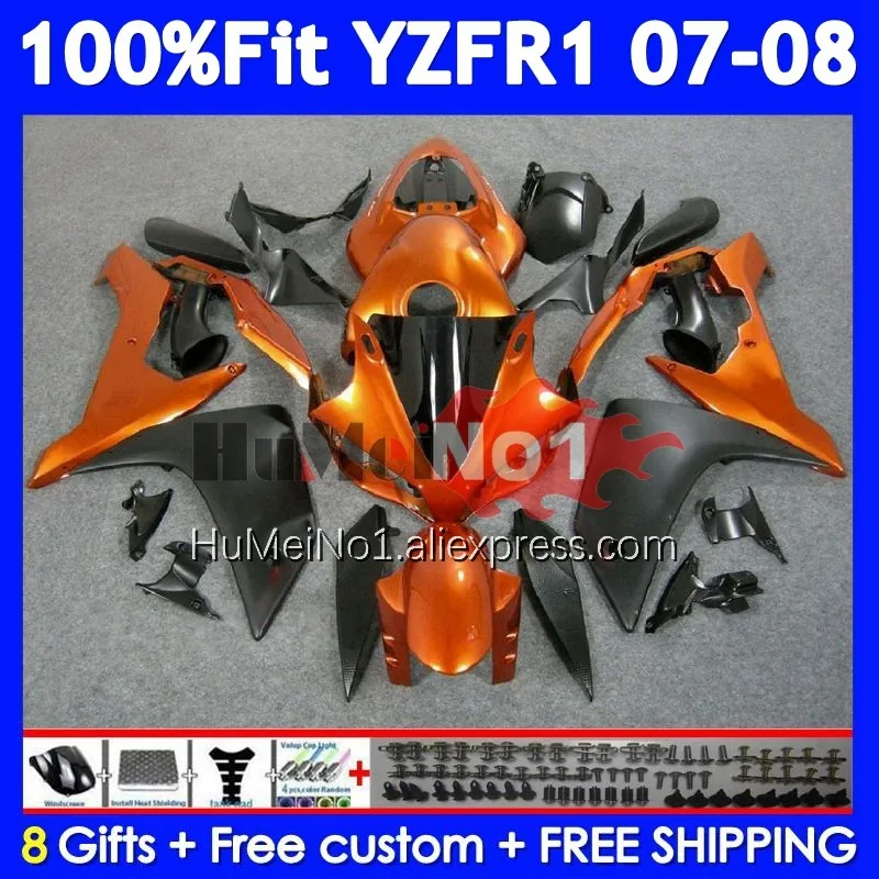 Injection Mold For YAMAHA YZF-R1 YZF Orange black R1 R 1 YZF 1000 07-08 367No.12 YZF1000 YZFR1 07 08 YZF-1000 2007 2008 Fairing