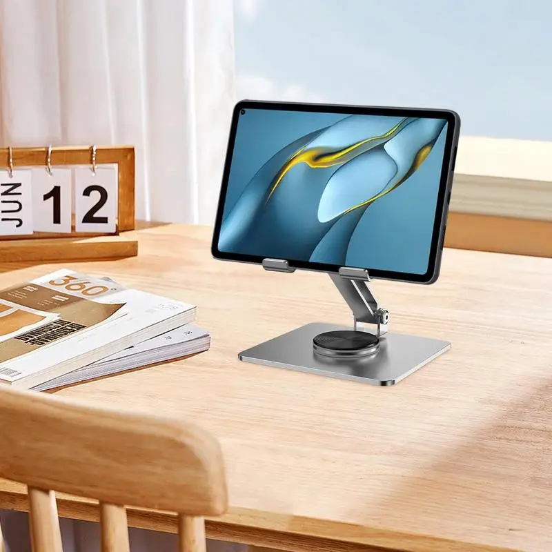Desktop Tablet Stand Adjustable Foldable Aluminum Tablet Mount 360 Degree Rotating Portable Monitor Stand Non-Slip Foldable