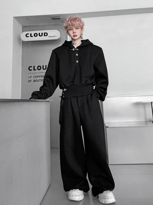 

Свободный повседневный мужской худи-свитшот и брюки с поясом, весенний модный комплект из двух предметов в корейском уличном стиле