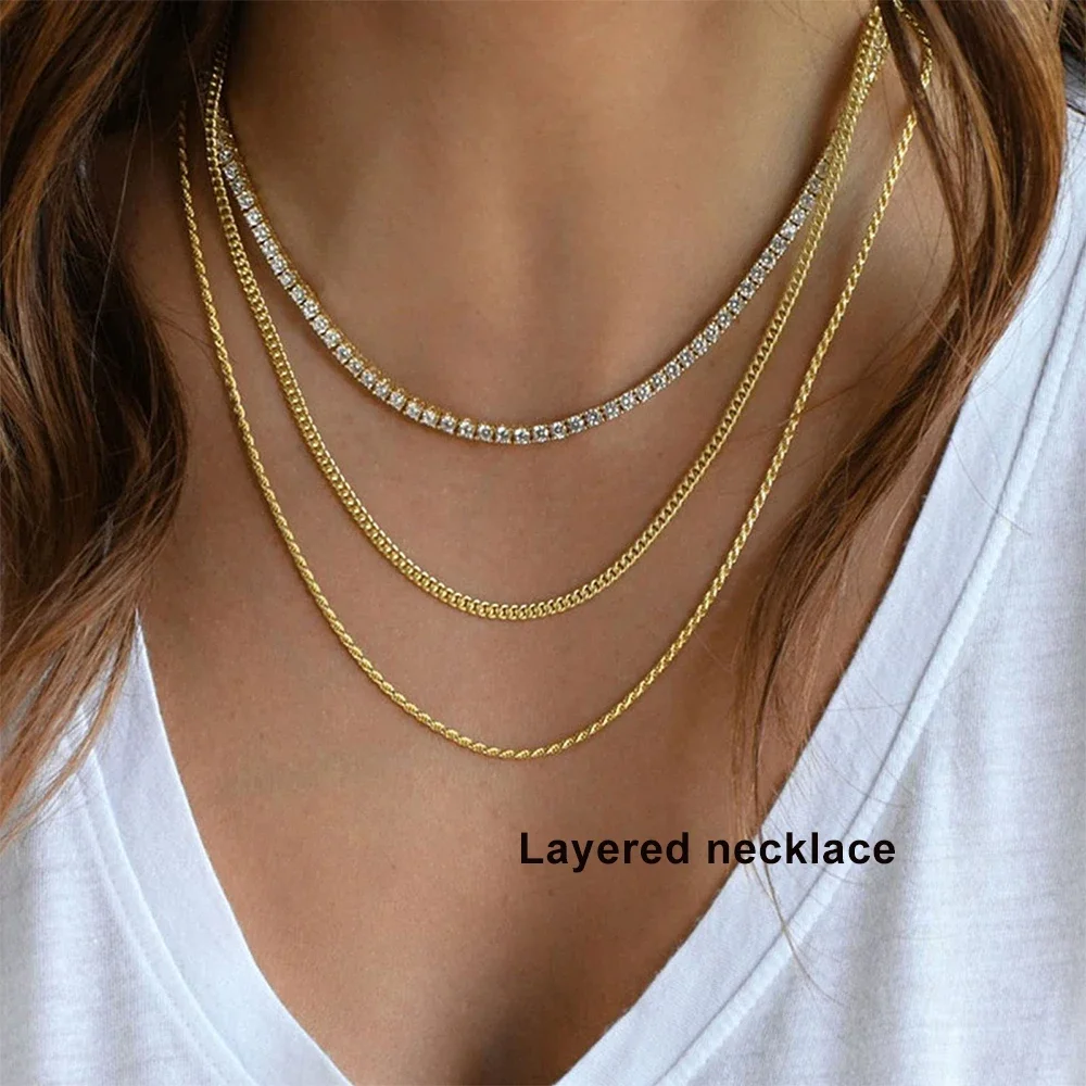 2mm Moissanite Tennis Necklace 100% 925 Silver Plated 18k yellow Gold Sparking Diamond Necklaces Bridal Fine Jewelry for Women