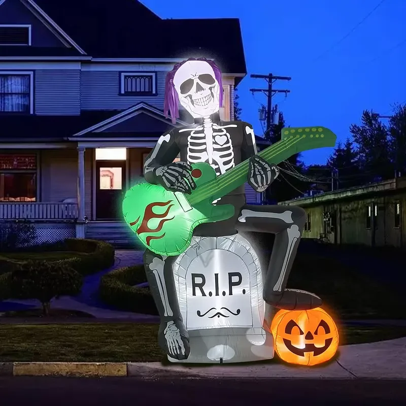 for Halloween Inflatables Outdoor Decor 7ft Rock Jack on Tombstone Ghost with Pumpkin Decor LED Blow up Lighted Yard Lawn
