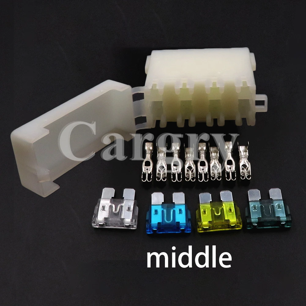 1 Set 4 Ways Car AC Assembly Plastic Housing Fuse Box Medium Auto Plug with 8pcs Terminals Middle Fuse Holder for Standard Fuse