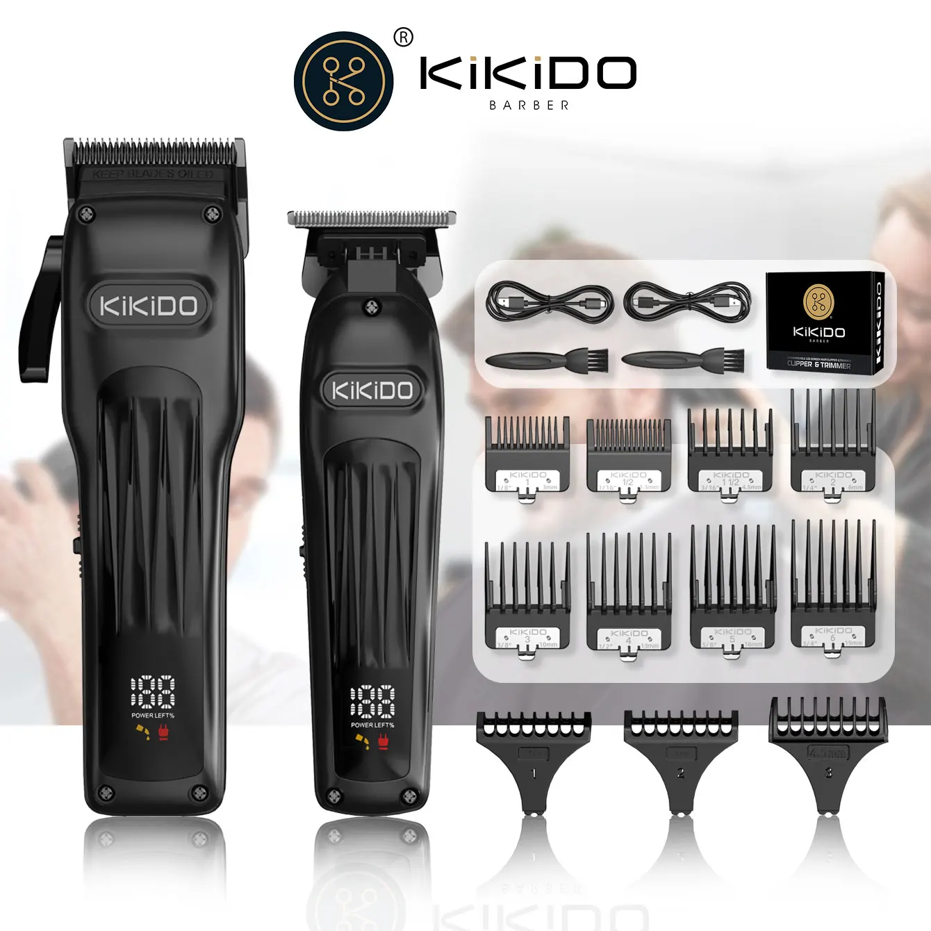 KIKIDO 2-in-1 Metal Hair Clipper Set Professional Electronic Hair Clipper Barber Trimming Beard Home Appliance Men Gift KK-2578T