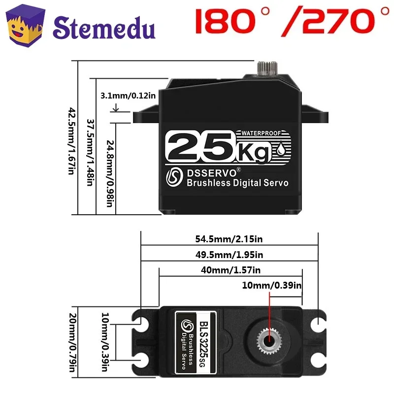 BLS3225กันน้ำ25kg แรงบิดสูงดิจิตอล, เซอร์โวโลหะอะลูมิเนียมเกียร์25T แขนหุ่นยนต์ mobil RC ของเล่น DIY