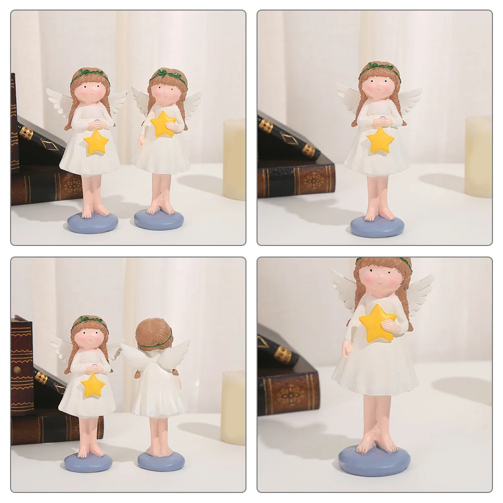 

2Pcs Angel Statues Resin Craft Sculpture for Home Garden Office Decor Desktop Ornament Cute Brightness Decoration