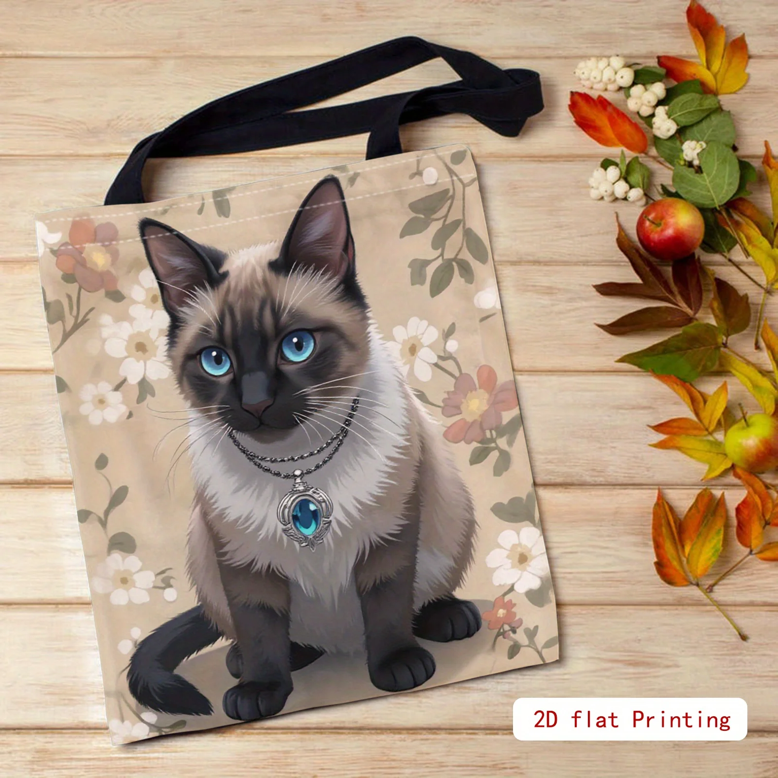

Women's Siamese Cat Print Tote Bag - Large Capacity Reusable Handbag with Fixed Strap, Cute Cat Design & Siamese Cat Face
