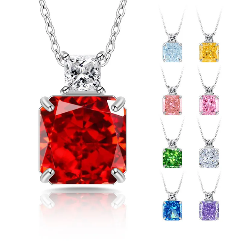 

High Carbon Diamond Square Pendant Perfume Bottle Ice Flower Cut 925 Sterling Silver Ladies Pendant Necklace Luxury Elegant