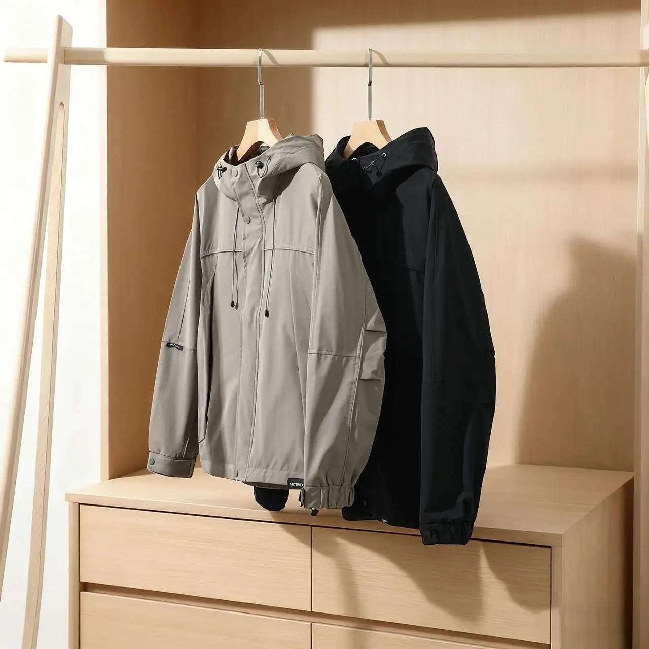 

Outdoor Windproof Water-Resistant Hooded Jaet Men's Workwear Autumn Coat Stand Fit Polyester Fiber Long Sve ...