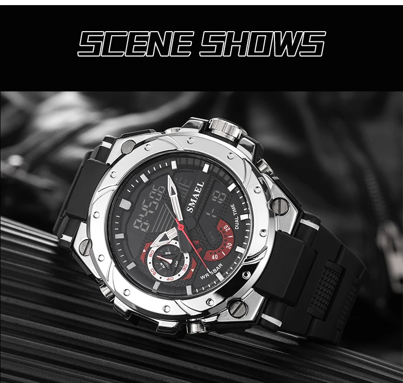 SMAEL Sport Quartz Watches LED DisplayShock Resistant 50M Waterproof Alarm Clock Analog Digitals 8060 For Men S3cd3d8ad4dc845738cbde6e27268d148l