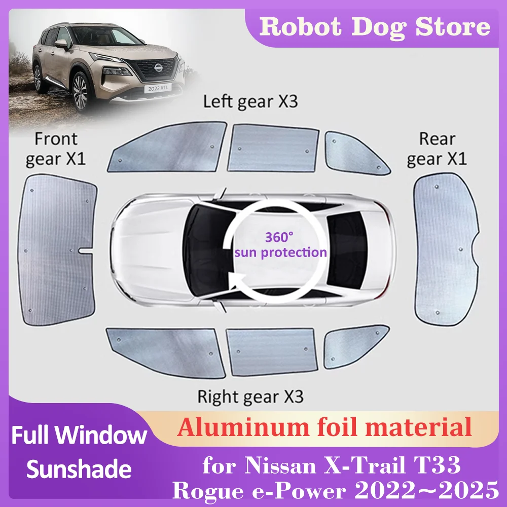 

Coverage Sunshades for Nissan X-Trail T33 Rogue e-Power 2022~2025 Roof Windows Sun Visor Windshield Curtain Pad Cover Accessorie