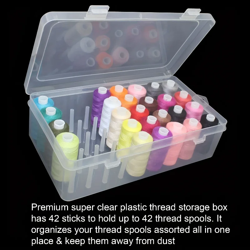 42-Compartment Transparent Plastic Sewing Thread Organizer Box - Durable Multi-Functional Storage Case for Small/Medium Spools