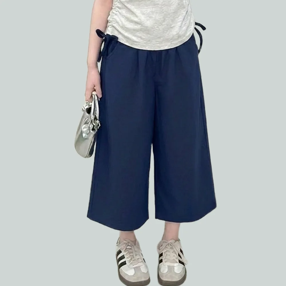 Summer pure cotton children's cropped pants thin straight tube loose fit wide leg casual pants