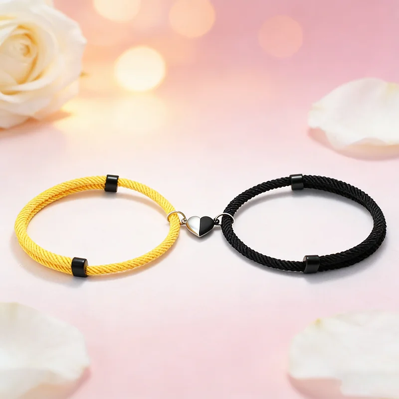 رومانسية 2 قطعة/المجموعة زوجين سوار الملابس والاكسسوارات القلب المشبك المغناطيسي انزلاق قابل للتعديل سوار عيد الحب هدية مجوهرات