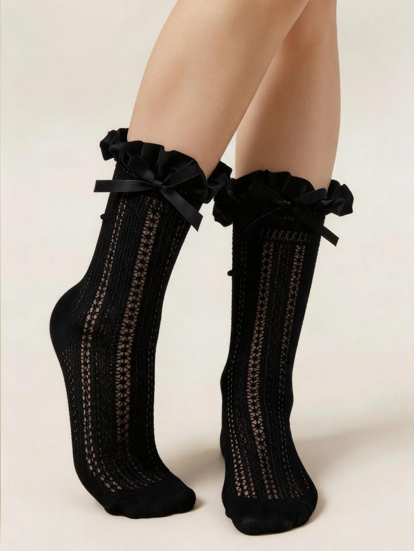 1 Pair Lace Frill Socks With Bowknot Decor, Soft Breathable Two Ways To Wear, Kawaii Lolita Style For Daily & Casual Outfits