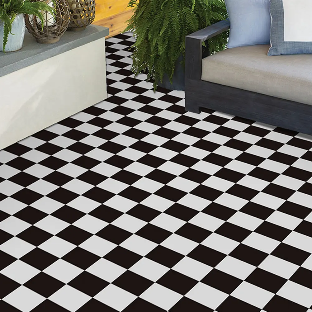 1 Roll Self Adhesive Wall Tiles for Kitchen Backsplash Bathroom Peel and Stick Tile Waterproof Oilproof Black White Grid Design