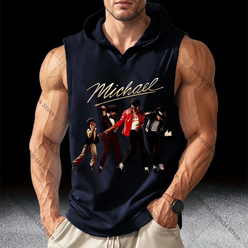 Adult Fashion Casual Vest Summer Clothing Undershirt King of Pop MJ Men Breathable Singlet Michael Jackson Hooded Waistcoat Gift view 2