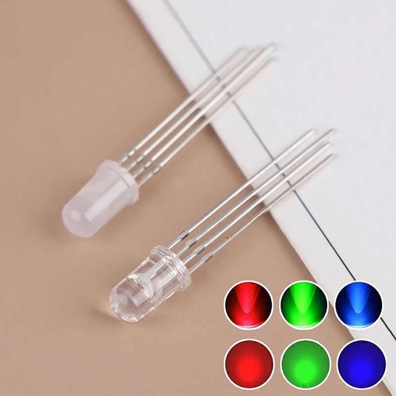 50PCS 5mm Full-color Diode Colorful LED RGB Red/Green/Blue Common Cathode/Anode Four Feet Transparent Highlight Color Light
