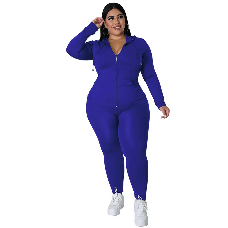 XL-5XL 2022 Fall Sport Plus Size Two Piece Sets Women Outfits Casual Solid Long Sleeve Hoodies Top And Pant Suits Dropshipping