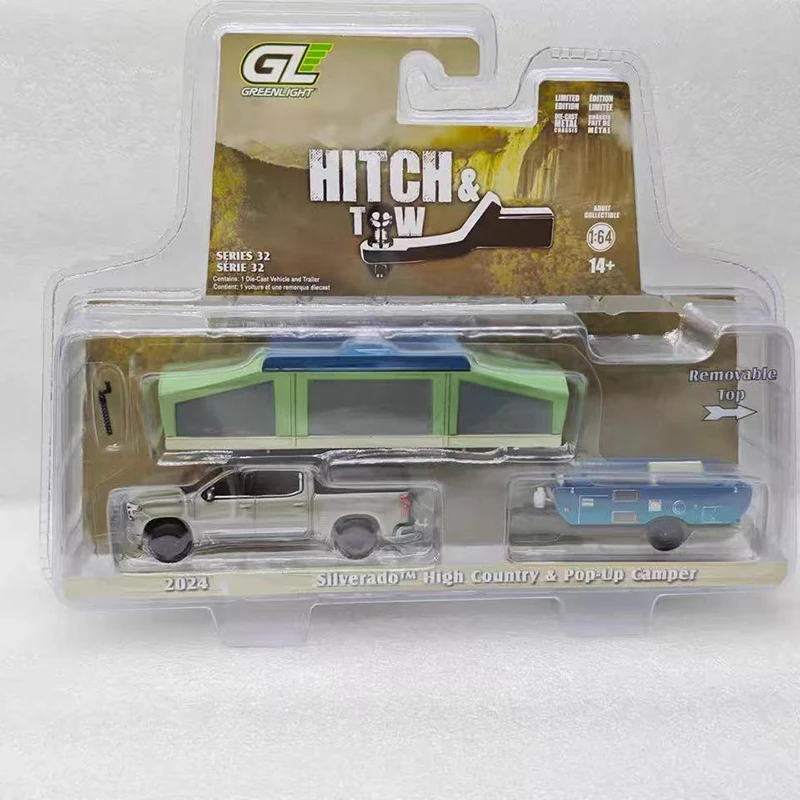 

Greenlight 1:64 2024 Silverado With Pop-up Camper Alloy Car Model Static Collection Decorated Holiday Gifts Toys Souvenir Gift