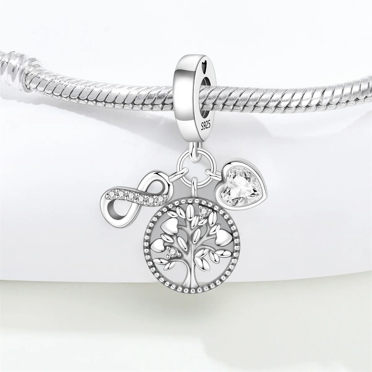 

CYMYSS 925 Sterling Silver Love Life Tree Infinite Symbol Beaded Pendant, Women DIY Jewelry birthday/Valentine's Day Gift