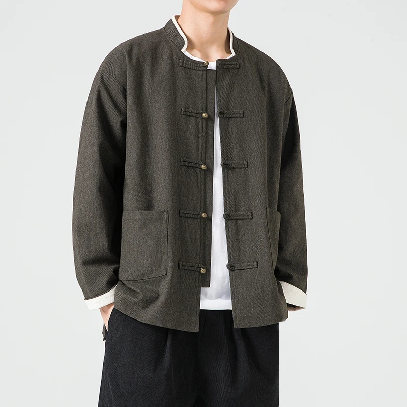 2023 Vintage Men Jacket Chinese Style Autumn Coats Mens Jackets Stand Collar Streetwear Outerwear Harajuku Clothes
