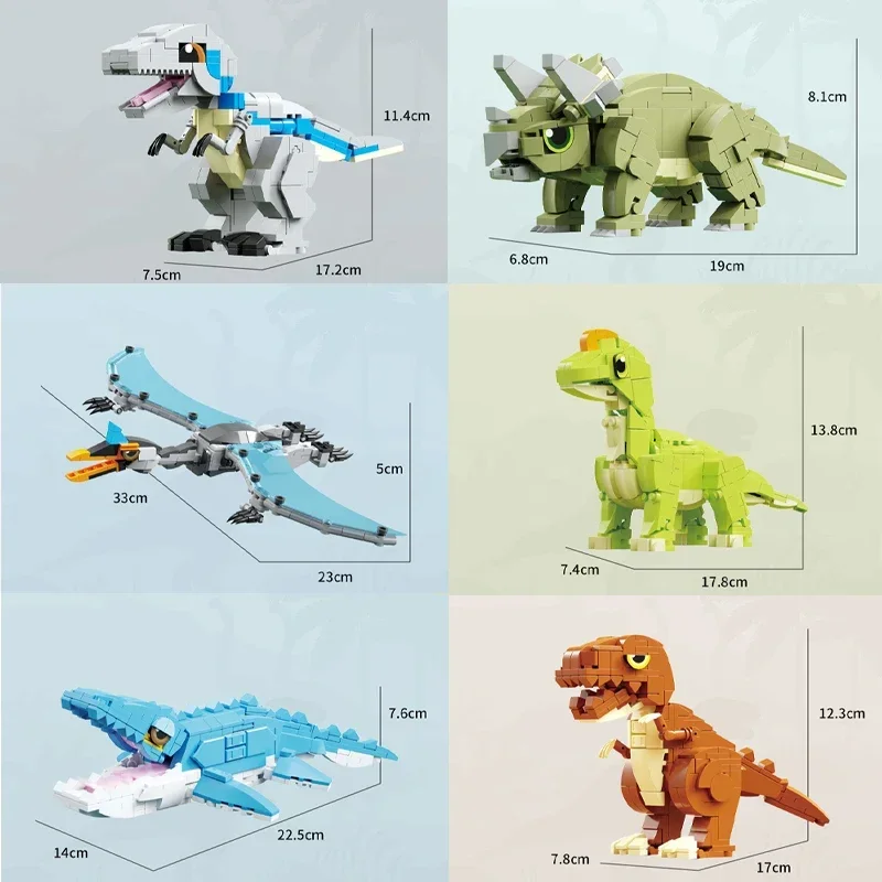 6 Types Jurassic MOC Dinosaur World Tyrannosaurus Rex, Pterodactylosaurus Building Blocks Assembly Bricks Toys Gift for Kids
