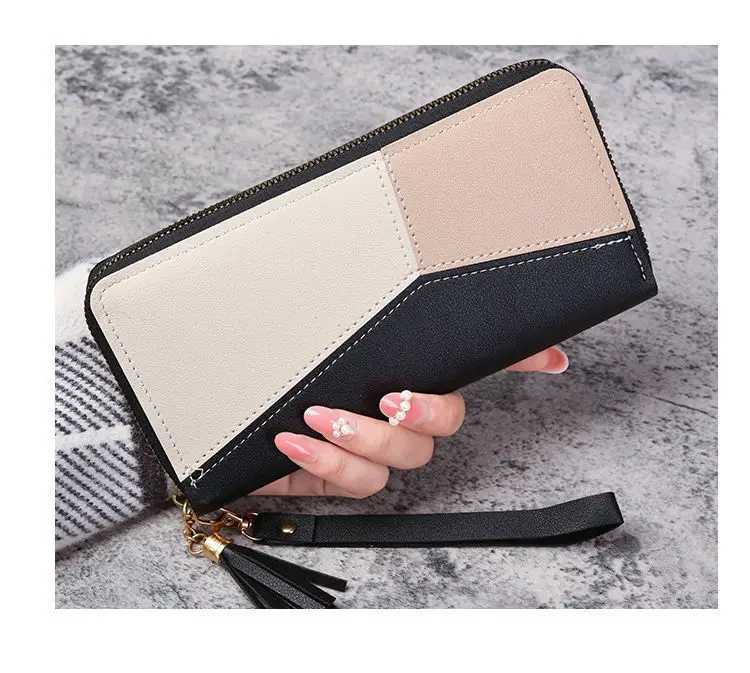 AliExpress Cross-border Explosions Supply Contrast Color Stitching Long Wallet Women's Clutch Bag Women's New Fashion Japanese-K