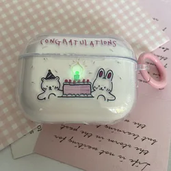 Rabbit Bear Birthday Cute Cartoon Light Airpod Case for AirPods 1 3 Pro 2 Airpods Pro Case Silicone TPU Cover With Keychain