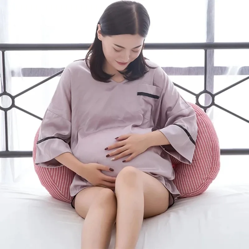 Almohada multifunción en forma de U para mujeres embarazadas, cojín de apoyo para dormir de lado, algodón, fibra de bambú, almohadas corporales para