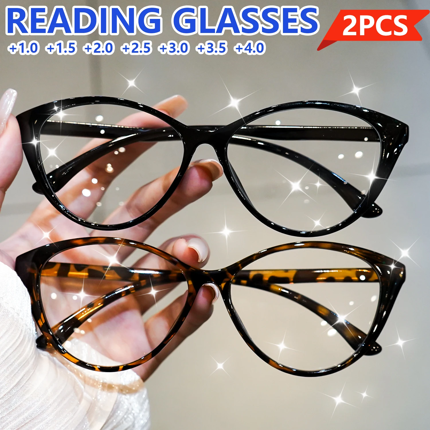 2 Stück modische Cat-Eye-Lesebrillen, bequeme Brillen für einen trendigen Look, Vergrößerung von +1,0 bis +4,0 – Detail 3